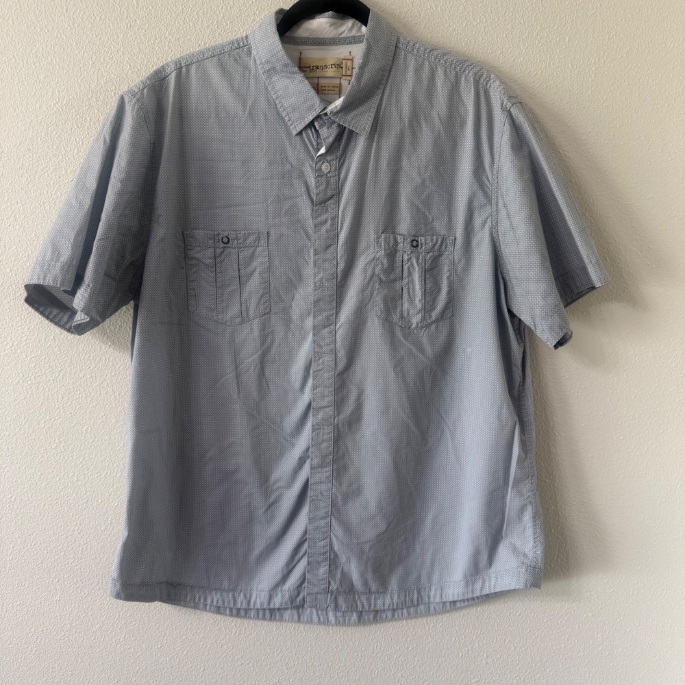 Transcript Mens Athletic Fit Short Sleeve Button Down Shirt Blue Cotton XL